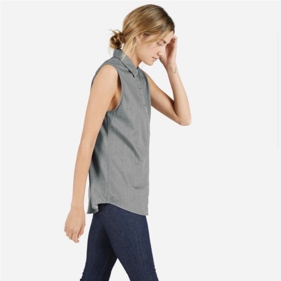 Everlane Poplin Sleeveless Button Down Grey Top Size Medium - Picture 6 of 13